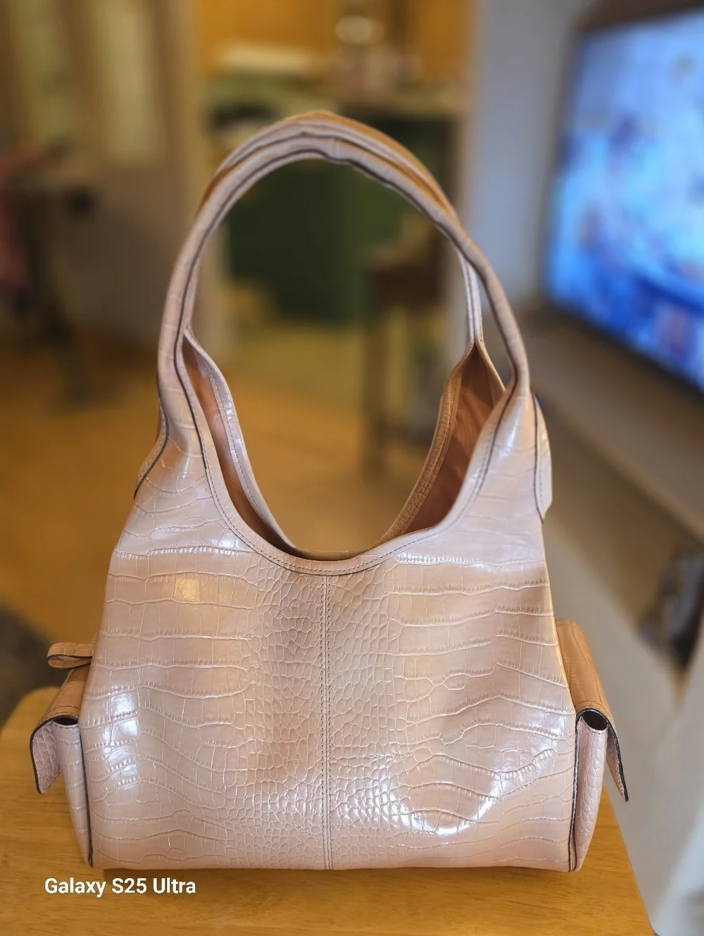 Vintage Villager Liz Claiborne Blush Pink Croc Embossed Shoulder Bag Tote